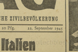 WO2 Duitse krant Bayerischer Tag 22 september 1945 - 47 x 32 cm - origineel