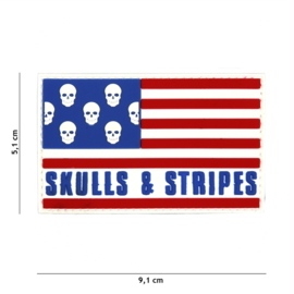 Skulls & Stripes big skulls Amerikaanse vlag embleem PVC - 5,1 x 9,1 cm