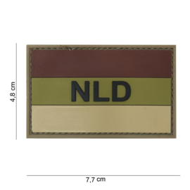 Uniform landsvlag  met klittenband Nederland embleem 3D PVC met tekst "NLD" Bruin/ ecru - 7,5 x 4,7 cm