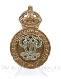 Britse WO2 cap badge Queens Own Hussars - Kings Crown - 4 x 3 cm - origineel