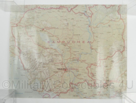 Kampuchea topografische kaart geplastificeerd Cambodja 1976 /  1979 - ingeruild door Marinier - 50 x 40 cm - origineel