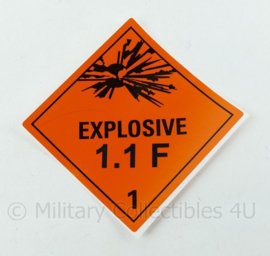 Ongebruikte Explosive 1.1 F sticker voor op munitiekisten zelfklevend vinyl - 10 x 10 cm - origineel