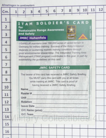 US Army ITAM Soldier's Card form Sustainable Range Awareness and Safety - 14 x 11 cm - origineel