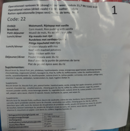 1 doos met 8 zakken Nederlandse leger 24uurs rantsoenen Maaltijd zak 24 Hour Operationeel Rantsoen W(Droog)  + OL + KOUDWEER Module - 8 verschillende menu's! -  +/- 5200 kcal - Best Before Februari 2025