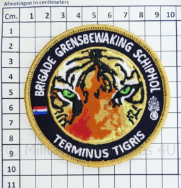 KMAR Koninklijke Marechaussee Brigade Grensbewaking Schiphol Terminus Tigris embleem - met klittenband - diameter 9 cm
