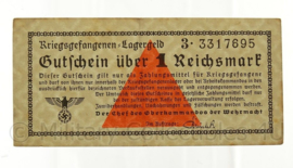 WO2 Duits Gutschein uber 1 Reichsmark Kriegsgefangenen Lagergeld Wehrmacht - origineel