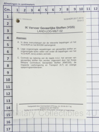 KL Nederlandse leger instructiekaart IK Vervoer van Gevaarlijke Stoffen VGS druk 2 - LAND-LOG-M&T-02 - origineel