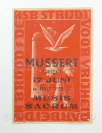 WO2 NSB Mussert Spreekt Mus Sacrum Arnhem programma blad - 9½ x 13½ cm - origineel