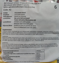 1 doos met 8 zakken Nederlandse leger 24uurs rantsoenen Maaltijd zak 24 Hour Operationeel Rantsoen W (pouch) + OL - 8 verschillende menu's! - +/- 4100 kcal - Best Before December 2026