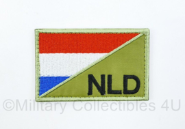 Nederland NLD met Nederlandse vlag embleem stof - met klittenband - zwart op groen  - 7,5 x 5 cm