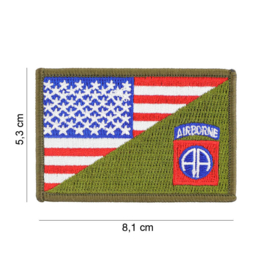 Embleem stof US 82nd Airborne Division small with American flag and GREEN - 8,1 x 5,3 cm.