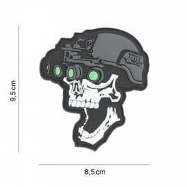 Embleem Night Vision Skull - wit - met klittenband - 3D PVC - 9,5 x 8,5 cm