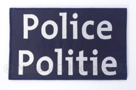 Belgische donkerblauwe Politie Police embleem rugstrook "Police Politie"- met klittenband - 24,5 x 15 cm