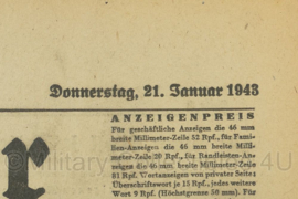 WO2 Duitse krant Nurnberger Zeitung nr. 17 21 januari 1943 - 47 x 32 cm - origineel