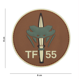Embleem 3D PVC met klittenband - Special Forces TF-55 Bruin - 8 cm. diameter