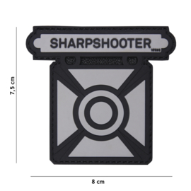 Embleem PVC 3D PVC  met klittenband - Weapon Qualification "Sharpshooter" Badge Zwart / Grijs - 8 x 7,5 cm.