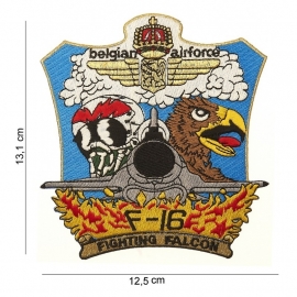 Embleem stof "Belgian airforce F-16 (havik)" 13,1 X 12,5 " cm."