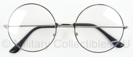 Antieke bril, ZILVER frame met ronde glazen met helder glas (niet op sterkte) - nieuw gemaakt