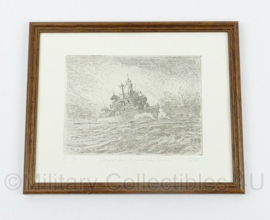 KM Koninklijke Marine Fregat schilderij in lijst - genummerde en gelimiteerde uitgave 1990 - 21,5 x 17,5 cm - origineel