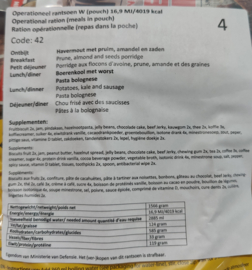 1 doos met 8 zakken Nederlandse leger 24uurs rantsoenen Maaltijd zak 24 Hour Operationeel Rantsoen W (pouch) + OL - 8 verschillende menu's! - +/- 4100 kcal - Best Before December 2026