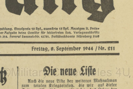 WO2 Duitse krant Frankische Tageszeitung nr. 211 8 september 1944 - 47 x 32 cm - origineel