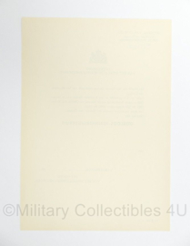 Defensie oorkonde Oorlogs-Herinneringskruis - 24,5 x 17,5 cm - ongebruikt - origineel