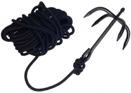 Werpanker met 10 meter touw - zwart