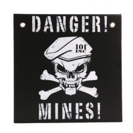Plaat "Danger! Mines!" - 30x30 cm. - zwart / wit
