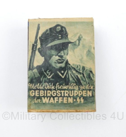 WO2 Duits luciferdoosje van echt hout - Gebirgstruppen der Waffen SS - 6 x 4 cm