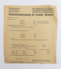 WO2 Duits document Bedarfsbescheinigung fur Deutsche Arbeiter met tekening van Officier er op - 23 x 21 cm - origineel