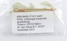 Korps Mariniers Koninklijke Marine Embleem uniformpet anker KM goudkleurig in verpakking  - 6 x 3 cm - origineel