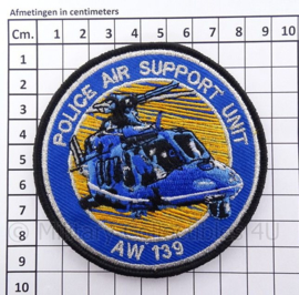 Nederlandse Politie Police Air Support Unit AW 139 embleem -  met klittenband - diameter 9 cm