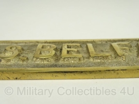 Metalen H.M.S. Belfast decoratieve naambord messing - 22,5 x 5 cm.
