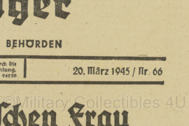 WO2 Duitse krant Nordbayerische Zeitung Furhter Anzeiger nr. 66 20 maart 1945 - 47 x 32 cm - origineel