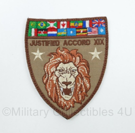 Defensie Justified Accord XIX Training Februari 2023 embleem - klittenband - 10 x 8 cm. -  origineel