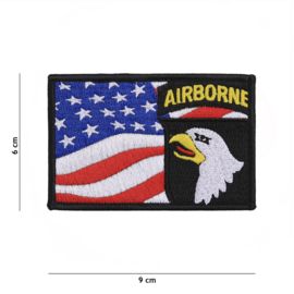Embleem stof US 101st Airborne Division with American flag - 9 x 6 cm.