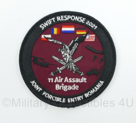 KL Nederlandse leger LUMBL 11 Air Assault Brigade Swift Response 2021 Joint Forcible Entry Romania embleem met klittenband - diameter 10 cm - origineel