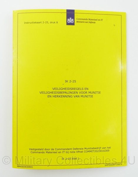 KL Instructiekaart 2-25 druk 8. Veiligheidsregels en veiligheidsbepalingen voor munitie - 14 x 10 cm - origineel