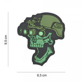 Embleem Night Vision Skull - groen - met klittenband - 3D PVC - 9,5 x 8,5 cm