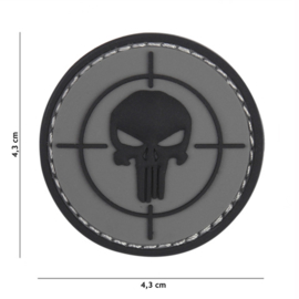 Embleem 3D PVC met klittenband - Punisher Vizier - grijs - 4,3 cm. diameter