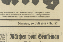 WO2 Duitse krant Frankische Tageszeitung nr. 167 20 juli 1943 - 47 x 32 cm - origineel