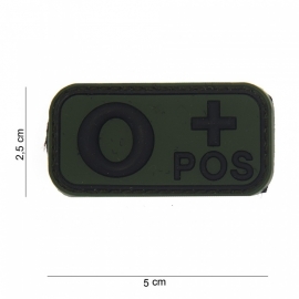 Embleem Bloedgroep O+ positief - GROEN / ZWART- Klittenband - 3D PVC - 5 x 2,5 cm.