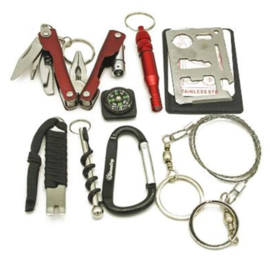 Compacte SOS Survival Emergency kit met inhoud - 9,5 x 6,5 x 3 cm.