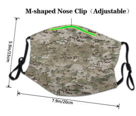 Herbruikbaar en wasbaar mondkapje - 3-lagen - met neusklem en oor elastiek - Multicam
