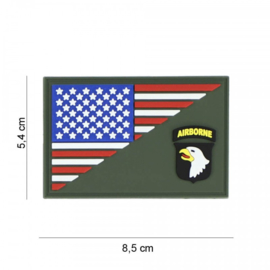 US 101st Airborne halve vlag embleem 3D PVC - met klittenband - 5,4 x 8,5 cm