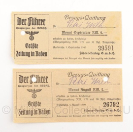WO2 Document Duitse quittungs paar van Zeitung Der Fuhrer - 1940 - origineel