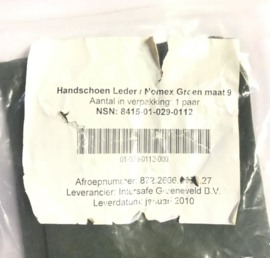 KL leger handschoenen Leder / Nomex groen Handschoen leder Meta-Aramide - maat 9 - NIEUW in verpakking! - origineel