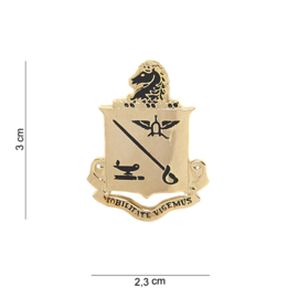 WWII US Army Cavalry Mobilitate Vigemus unit crest metaal - 3 x 2,3 cm - maker Meyer - origineel