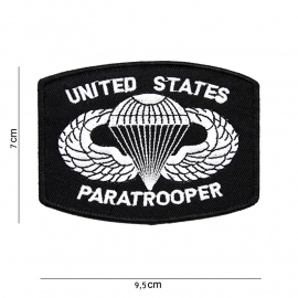 United States Paratrooper embleem - zwart/ wit stof - 9,5 x 7 cm.