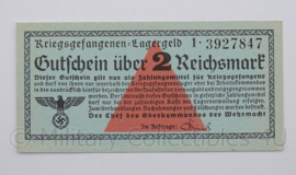 WO2 Duits Gutschein uber 2 Reichsmark Kriegsgefangenen Lagergeld Wehrmacht - origineel